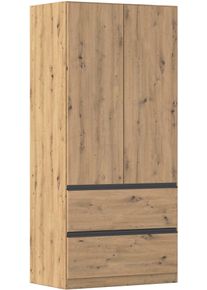 Dreht&uuml;renschrank Rauch "Kleiderschrank Schrank Garderobe COSTA in den Breiten 91/136/181 cm", braun (eiche artisan, eingriffe graumetallic), B:91cm H:197cm T:54cm, Holzwerkstoff, Schr&auml;nke, Dreht&uuml;renschrank, viel Platz, grifflose Front und Push-to-Open Funktion MADE IN GERMANY