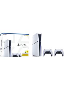 Playstation 5 Konsolen-Set "PS5 Disk Slim + 2x DualSense Wireless-Controller Bundle", wei&szlig;, schwarz, B:9,6cm H:35,8cm T:21,6cm, Spielekonsolen, Konsolen-Set