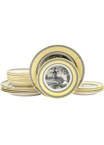 Teller-Set Creatable "Windm&uuml;hle Gelb, Teller Set 18-tlg", gelb, 18 Stk., Steingut, Geschirr-Sets, Teller-Set, Traditionell, Nostalgie