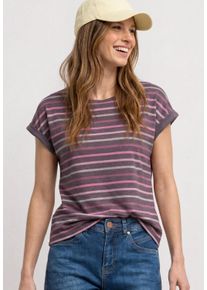 Shirttop Street One, Damen, Gr. 38, espresso braun, Jersey, Obermaterial: 80% Polyester, 20% Viskose, gestreift, bequem normal, Rundhals, Aufschlag, Tops Shirttop, Sommershirt mit &uuml;berschnittenen Schultern