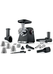 Bosch Fleischwolf "Serie 6 MFWS660B, 3,5kg/Min., Raspel, 2 Lochscheiben (3&8mm), schwarz", schwarz, B:20cm H:24,7cm T:24cm, Zerkleinerer, Fruchtpresse, 2 Stufen, 10 J Motorgarantie, Planetengetriebe, Fleischwolf