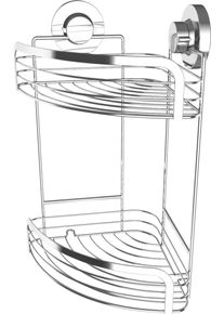 Duschregal CORNAT "3 in 1 - Zwei extra h&ouml;he K&ouml;rbe - Zur Eckmontage - Duschablage", grau (chrom), B:26cm H:10cm T:18cm, Stahl, Regale, Duschregal, 3 Befestigungsoptionen mit Saugnapf, Klebepad & Bohren - Verchromt