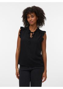 V&eacute;ro Moda R&uuml;schentop VERO MODA "VMALBA SL FRILL TOP WVN NOOS", Damen, Gr. M, schwarz, Jersey, Obermaterial: 100% Viskose, unifarben, normal, Rundhals, Tops R&uuml;schentop, Viskose