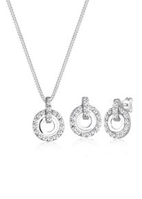 Ohrring und Ketten Set Elli "Schmuckset Kreis Wei&szlig; 925 Sterling Silber, mit Kristallen von Swarovski" Gr. 45, wei&szlig;, Schmuck_Sets, Damen, 45, Ohrring und Ketten Set