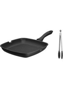 Grillpfanne GSW "Grillmeister", schwarz, H:4,4cm &Oslash;:28cm, Pfannen, Grillpfanne, inklusive Servierzange, Induktion