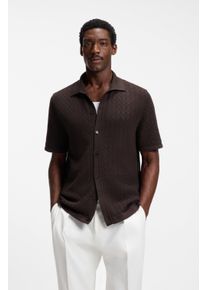 Kurzarmhemd BOSS, Herren, Gr. 3XL, N-Gr, schwarz braun207, Strick, Obermaterial: 100% Baumwolle, unifarben, regular fit normal, Rundhals, B&uuml;ndchen, Hemden Kurzarmhemd, aus Baumwoll-Strick, Regular Fit, Polokragen