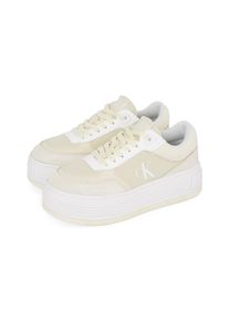 Plateausneaker Calvin Klein Jeans "BOLD FLATF LOW MIX MG MEDIA", Damen, Gr. 42, wei&szlig; (sanftes wei&szlig;), Leder, Lederimitat, Textil, Schuhe Plateausneaker, Schn&uuml;rschuh, Freizeitschuh, Halbschuh mit seitlichem Logo