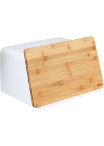 Brotkasten Wenko "Modell Kubo", braun (wei&szlig;, braun), B:35cm H:20,5cm, Lebensmittelaufbewahrungsbeh&auml;lter, Brotkasten, moderne Brotbox mit integriertem Schneidebrett als Deckel