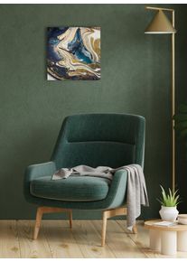 Wanduhr queence "Marmor Gold, Blattgold Applikationen", schwarz, B:30cm H:2cm T:30cm, Wanduhren, Wanduhr, Uhr, ger&auml;uschlos, gold, Blattgold, handarbeit, Marmor