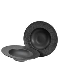 Pastateller Creatable "Schiefer Black, Pasta Gourmetteller Set 2-tlg", schwarz, &Oslash;:27cm, Steinzeug, Speiseteller, Pastateller, Teller Set, Seidenmatte Spezialglasur, Ausdruckstarkes Relief
