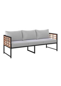 Ambia Garden Loungesofa, Naturfarben, Schwarz, Holz, Metall, Textil, Akazie, vollmassiv, 185x67.5x63.5 cm, Gartenm&ouml;bel, Loungem&ouml;bel, Gartensofas & Loungesofas