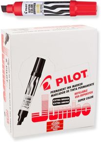 Super Color Jumbo Refillable Permanent Markers, Red Ink, Extra-Wide Chisel Point, 12-Pack