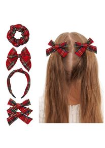 5Pcs Kids Girls Christmas Stripe Bows Set Headband Fashion Hairband Red Elegant Hairbow Clips Hair Accessories