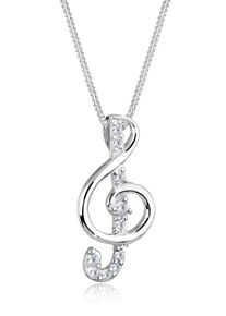 Silberkette Elli "Halskette Notenschl&uuml;ssel Zirkonia Wei&szlig; 925 Sterling Silber" Gr. 45, wei&szlig;, Halsketten, Damen, mit Stein, Silber 925 (Sterlingsilber), Silberkette