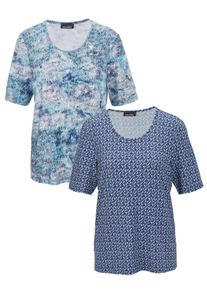 2-in-1-Shirt GOLDNER "Kurzgr&ouml;&szlig;e T-Shirt-Set mit Rundhalsausschnitt", Damen, Gr. 25, wei&szlig; (bleu, wei&szlig;, gemustert), Obermaterial: 96% Viskose CV. 4% Elasthan EL., normal, Rundhals, Sonstiges, Shirts 2-in-1-Shirt, Ohne