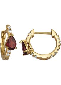 Paar Creolen Firetti "Schmuck Geschenk Silber 925 Ohrschmuck Ohrringe Tropfen", rot (gelbgoldfarben, dunkelrot, kristallwei&szlig;, dunkelrot, kristallwei&szlig;), Ohrringe, Damen, 14mm, Silber 925 (Sterlingsilber), Paar Creolen, mit Granat, Zirkonia (synth.)