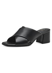 Pantolette Marco Tozzi, Damen, Gr. 42, schwarz, Lederimitat, unifarben, Schuhe Pantolette, Blockabsatz, Sommerschuh, Schlappen mit gekreuzter Bandage