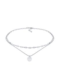Silberkette Elli "Halskette Choker Layer Vintage Pl&auml;ttchen Anh&auml;nger 925 Silber" Gr. 36, silber, Halsketten, Damen, Silber 925 (Sterlingsilber), Silberkette