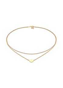 Silberkette Elli "Halskette Choker Layer Look Herz Trend 925 Silber" Gr. 38, gold, Halsketten, Damen, Silber 925 (Sterlingsilber), Silberkette
