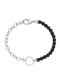 Armband "Armband mit schwarzen Achat-Kugeln und Zirkonia, Silber 925", silber, Giorgio Martello MILANO, Armb&auml;nder, Damen, Silber 925 (Sterlingsilber), Armband