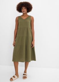bonprix Musselin-Kleid aus reiner Baumwolle, gr&uuml;n, Gr.52, Sommerliches Kleid, leicht transparent, aus Musselin