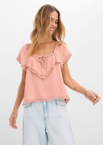 bonprix Blusentop aus leichtem Cr&ecirc;pe, rosa, Gr.40, Mit kurzen &Auml;rmeln und romantischem Design