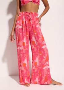 bonprix Strandhose aus strukturiertem Crinkle, pink, Gr.36, Weite Strandhose mit tollem Druck
