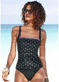 Badeanzug Lascana "Kimer", Damen, Gr. 38, Cup E, schwarz (schwarz, bedruckt), Polyamid, bedruckt, gemustert, Badeanz&uuml;ge Badeanzug, mit modernem Print und Shaping-Effekt