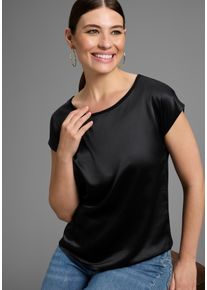 Shirtbluse Laura Scott "mit Satin-Vorderteil und hochflexiblen Jersey-R&uuml;cken", Damen, Gr. 46, schwarz, Web, Obermaterial: 100% Polyester. R&uuml;ckenteil: 95% Viskose, 5% Elasthan, leicht gl&auml;nzend, unifarben, l&auml;ssig geschnitten h&uuml;ftlang, Rundhals, angeschnitten, Blusen Shirtbluse, lockere Passfrom, zeitlos & gut zu kombinieren