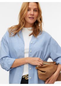 V&eacute;ro Moda Langarmbluse VERO MODA "VMNORMA LS CHAMBRAY SHIRT", Damen, Gr. XS, light blau detail:melange, Web, Obermaterial: 100% Baumwolle, meliert, loose fit Po-bedeckend, V-Ausschnitt, Blusen Langarmbluse, Baumwolle, loose fit