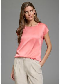 Shirtbluse Laura Scott "mit Satin-Vorderteil und hochflexiblen Jersey-R&uuml;cken", Damen, Gr. 42, coralle, Web, Obermaterial: 100% Polyester. R&uuml;ckenteil: 95% Viskose, 5% Elasthan, unifarben, l&auml;ssig geschnitten h&uuml;ftlang, Rundhals, angeschnitten, Blusen Shirtbluse, lockere Passfrom, zeitlos & gut zu kombinieren