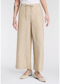 Leinenhose MAC "CALLIE cropped", Damen, Gr. 40, N-Gr, almond beige melange, Web, Obermaterial: 100% Leinen, gestreift, normal lang, Hosen Leinenhose, gestreift mit Kordelzug