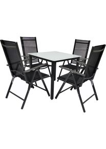 Garten-Essgruppe Vcm "5 tlg. Alu Gartenset Sitzgruppe Tisch St&uuml;hle 80 MA", schwarz (anthrazit), B:80cm T:80cm, Obermaterial: 100% Metall MT., Sitzm&ouml;bel-Sets, Garten-Essgruppe