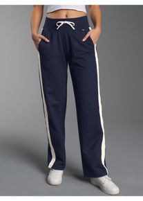 Jerseyhose TRIGEMA "TRIGEMA Jogginghose mit kontrastfarbigen Elementen", Damen, Gr. XL, Normalgr&ouml;&szlig;en, navy, Sweatware, 50% Baumwolle, 50% Polyester, Basic, Hosen Jerseyhose