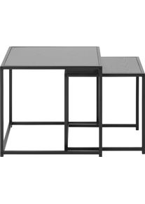 Beistelltisch ACTONA GROUP, schwarz (esche schwarz, matt schwarz, esche schwarz), B:50cm H:45cm T:50cm, Tische, Beistelltisch, Metallrahmen, Industrie-Look und quadratischer Form, Satz von 2 St&uuml;ck