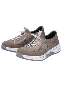 Slip-On Sneaker Rieker, Damen, Gr. 43, beige, taupe, Lederimitat, Textil, metallic, Schuhe Slip-On Sneaker, Slipper, Freizeitsneaker, Halbschuh in Metallic-Optik