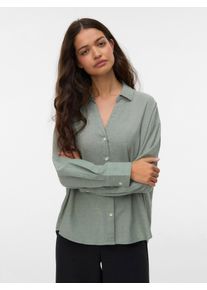 V&eacute;ro Moda Langarmbluse VERO MODA "VMNORMA LS CHAMBRAY SHIRT", Damen, Gr. XS, laurel wreath detail:melange, Web, Obermaterial: 100% Baumwolle, meliert, loose fit Po-bedeckend, V-Ausschnitt, Blusen Langarmbluse, Baumwolle, loose fit
