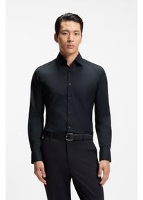Businesshemd BOSS "HANK", Herren, Gr. 41, N-Gr, schwarz (schwarz001), Web, Obermaterial: 92% Polyamid, 8% Elasthan, unifarben, slim fit normal, Rundhals, 2-Knopf-Manschette mit Schlitz, Hemden Businesshemd, Slim-Fit, aus funktionalem Stretch-Twill, Kentkragen