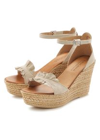 Sandalette Lascana "Sommerschuh, offener Schuh, Sandale, Keilsandalette", Damen, Gr. 37, beige, Obermaterial: 50% Rindsleder, 50% Ziegenleder. Decksohle: 100% Rindsleder. Futter: 50% Rindsleder, 50% Ziegenleder. Laufsohle: 100% Synthetik, unifarben, Schuhe Sandalette, aus Leder mit Keilabsatz