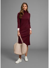 Strickkleid HECHTER PARIS, Damen, Gr. 34, N-Gr, rot (bordeaux, mel), Feinstrick, Obermaterial: 50% Viskose, 28% Polyester, 22% Polyamid, unifarben, figurumspielend wadenlang, hoch geschlossener Ausschnitt, Raglan&auml;rmel extrabreites B&uuml;ndchen, Kleider Strickkleid, mit Kontraststreifen
