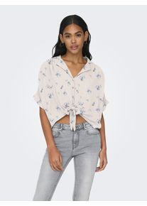 Kurzarmbluse Only "ONLPAULA LIFE S/S TIE SHIRT WVN NOOS", Damen, Gr. XS, cloud dancer aop:nira flower, Web, Obermaterial: 100% Viskose, bedruckt, regular fit normal, V-Ausschnitt, Blusen Kurzarmbluse, Viskose, regular fit