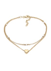 Fu&szlig;kette Elli "Fu&szlig;schmuck Herz Muschelkernperlen Romantik 925 Sterling Silber vergoldet" Gr. 22, gold, Fu&szlig;ketten, Damen, Silber 925 (Sterlingsilber), Fu&szlig;kette