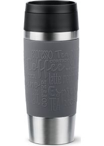 Thermobecher Emsa "Travel Mug Classic, mit 360-Trink&ouml;ffnung, auslaufsicher, rutschfest", grau (pfeffer, grau), H:20,4cm &Oslash;:8,2cm, Edelstahl, Kunststoff, Silikon, Trinkgef&auml;&szlig;e, Thermobecher, 4h hei&szlig;, 8h kalt - 360 ml / 6h hei&szlig;, 12h kalt - 500 ml, 100% dicht