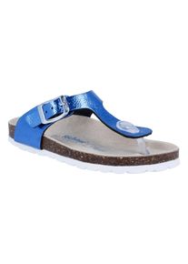 Zehentrenner Richter "Bio WMS: weit", M&auml;dchen, Gr. 31, blau (lagoon), Leder, gl&auml;nzend, Schuhe Zehentrenner, Pantolette mit Metallic Look, Gr&ouml;&szlig;enschablone zum Download