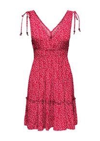 Tr&auml;gerkleid Only "ONLFERNANDA LIFE S/L DRESS WVN NOOS", Damen, Gr. XL, N-Gr, salsa aop:wei&szlig; ditsy, Web, Obermaterial: 100% Viskose, bedruckt, regular fit kurz, V-Ausschnitt, Kleider Tr&auml;gerkleid, Viskose, regular fit, V-Ausschnitt