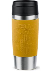 Thermobecher Emsa "Travel Mug Classic, mit 360-Trink&ouml;ffnung, auslaufsicher, rutschfest", gelb (senf, gelb), H:20,4cm &Oslash;:8,2cm, Edelstahl, Kunststoff, Silikon, Trinkgef&auml;&szlig;e, Thermobecher, 4h hei&szlig;, 8h kalt - 360 ml / 6h hei&szlig;, 12h kalt - 500 ml, 100% dicht