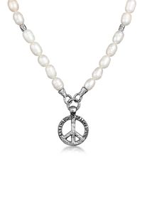 Kette mit Anh&auml;nger HAZE & GLORY "Halskette S&uuml;&szlig;wasserperlen Peace Frieden Used 925 Silber" Gr. 50, silber, Halsketten, Herren, ohne Stein, Silber 925 (Sterlingsilber), Kette mit Anh&auml;nger