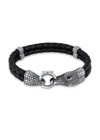 Lederarmband Kuzzoi "Armband Herren Lederarmband Krokodil 925 Sterling Silber" Gr. 190, silber, Armb&auml;nder, Herren, 190, Silber 925 (Sterlingsilber), Lederarmband