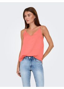 Spaghettitop Only "ONLDEBBIE SINGLET NOOS WVN", Damen, Gr. 38, sugar coral, Web, Obermaterial: 100% Polyester, unifarben, regular fit normal, V-Ausschnitt, Tops Spaghettitop, Kunstfaser, regular fit, Rundhals