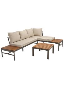 Ambia Garden Loungegarnitur, Beige, Beigebraun, Holz, Metall, Textil, Akazie, vollmassiv, 57x35x57 cm, Gartenm&ouml;bel, Loungem&ouml;bel, Loungegarnituren